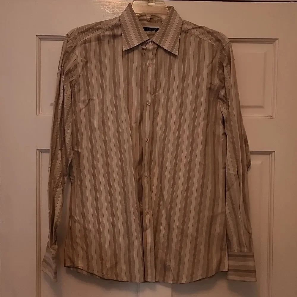 GUCCI Medium Tan and white long sleeve Stripe Dress Shirt